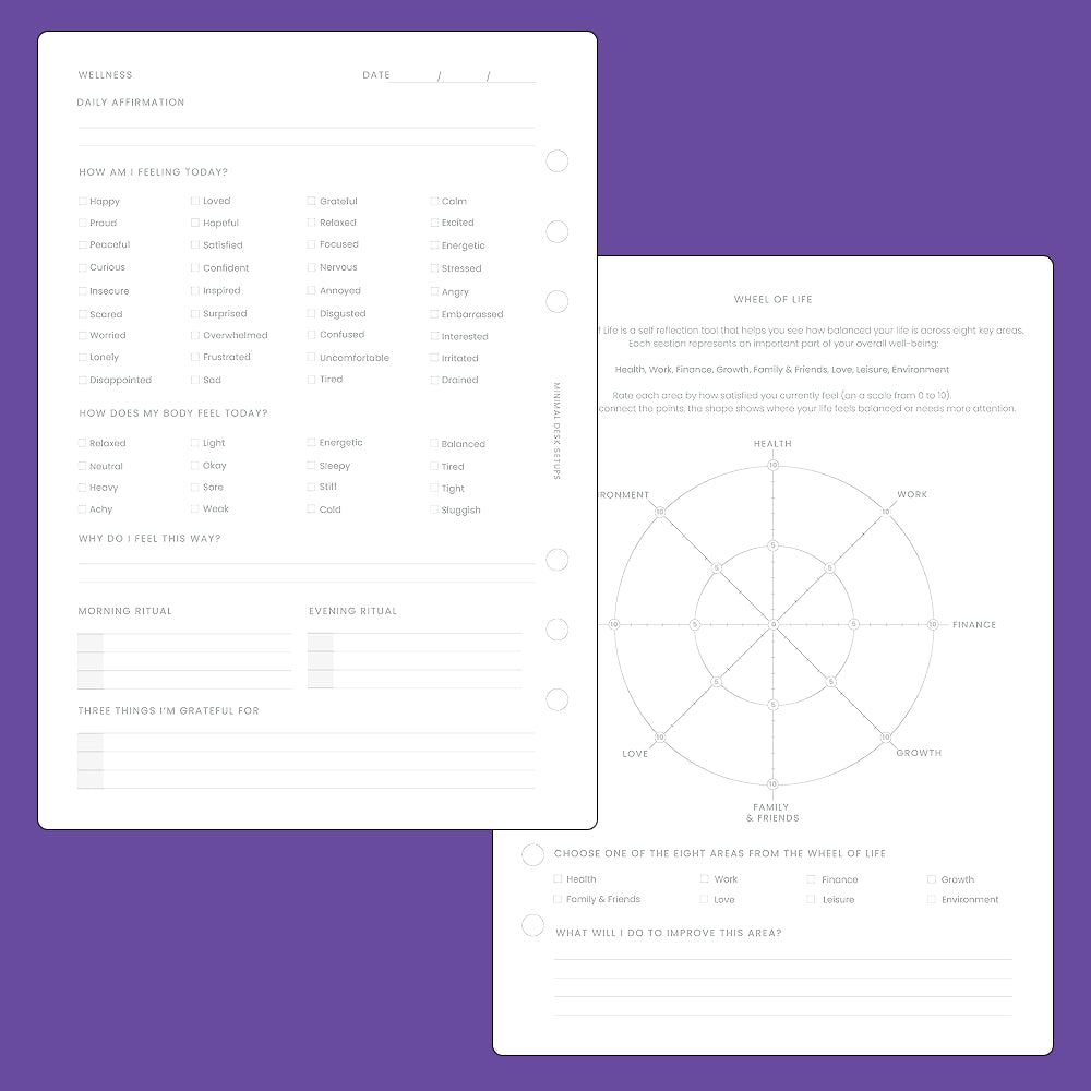 A5 Planner Inserts - Wellness Tracker (60 Pages)