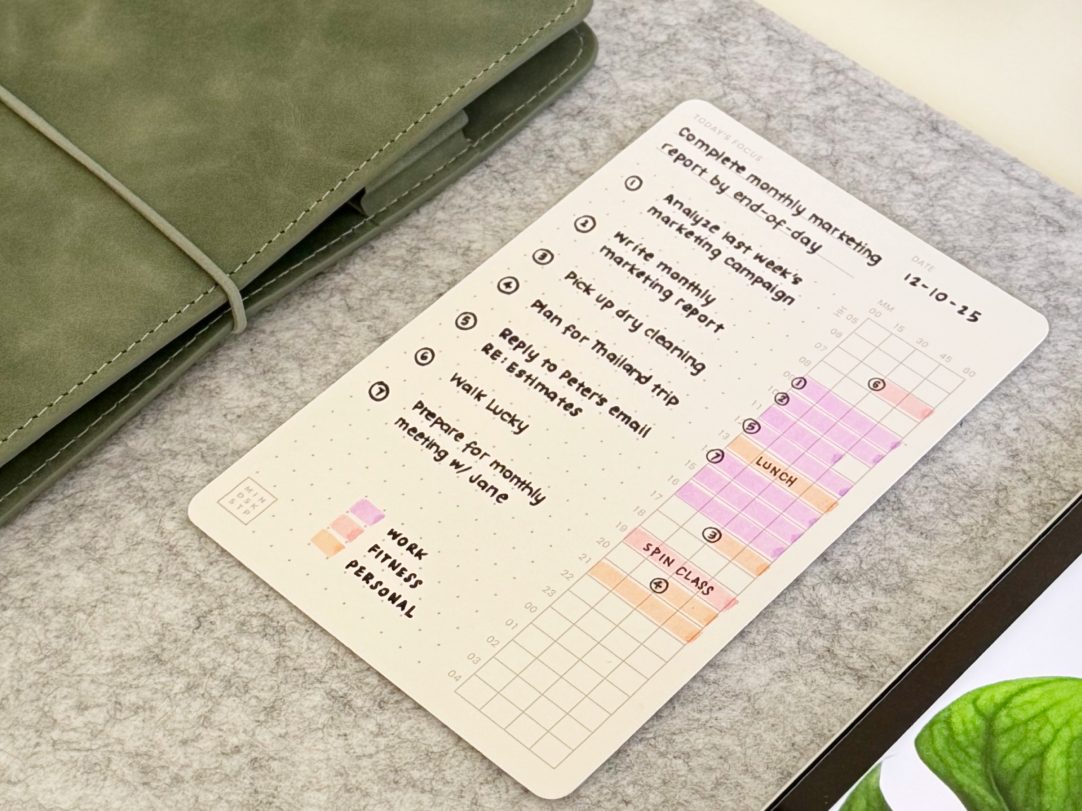 A Task & Time card with the day's hours shaded on the time grid