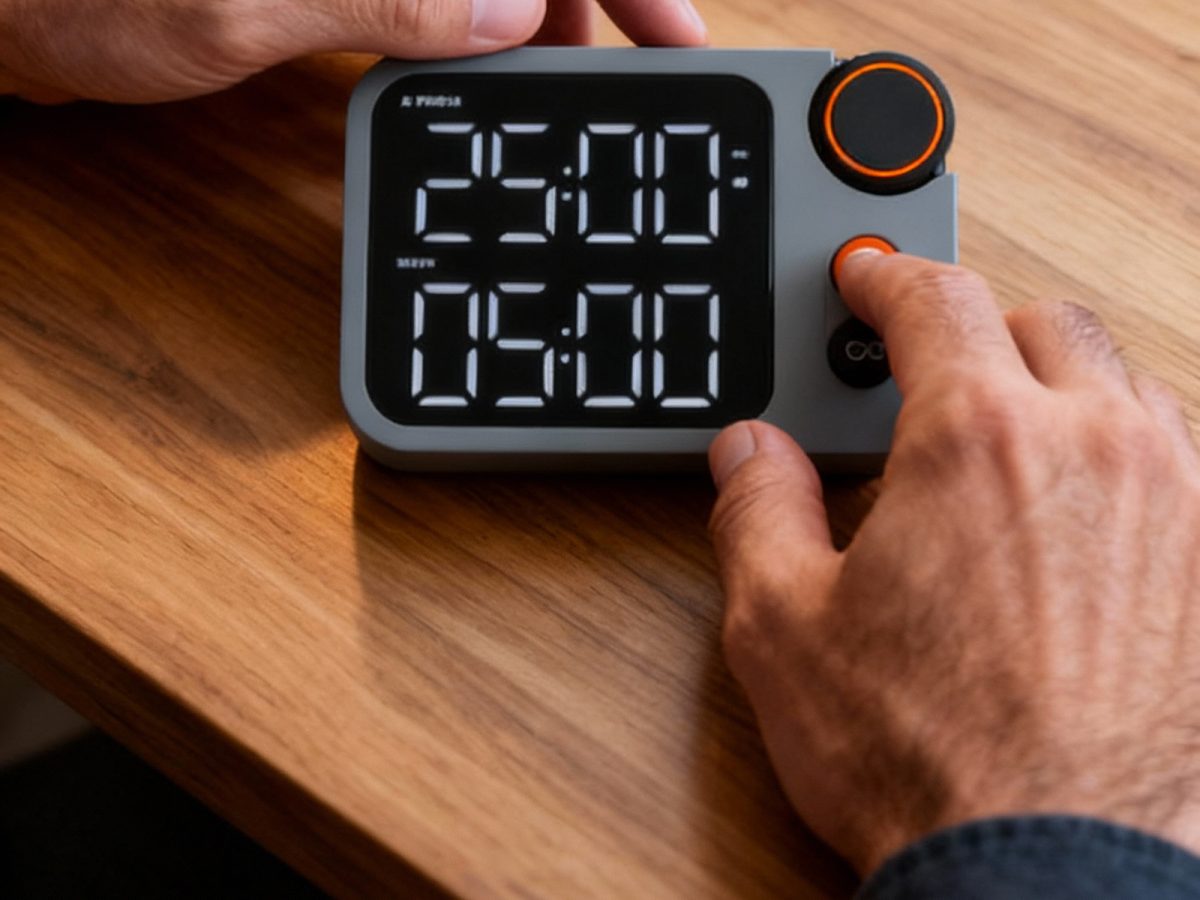 Two hands setting the dial on the Flow Timer